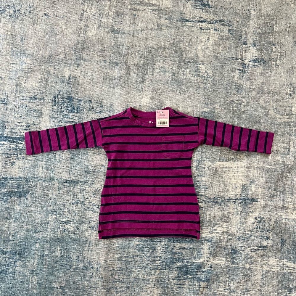 NWT! Primary Legging Tee in Boysenberry Navy Stripe Size 1